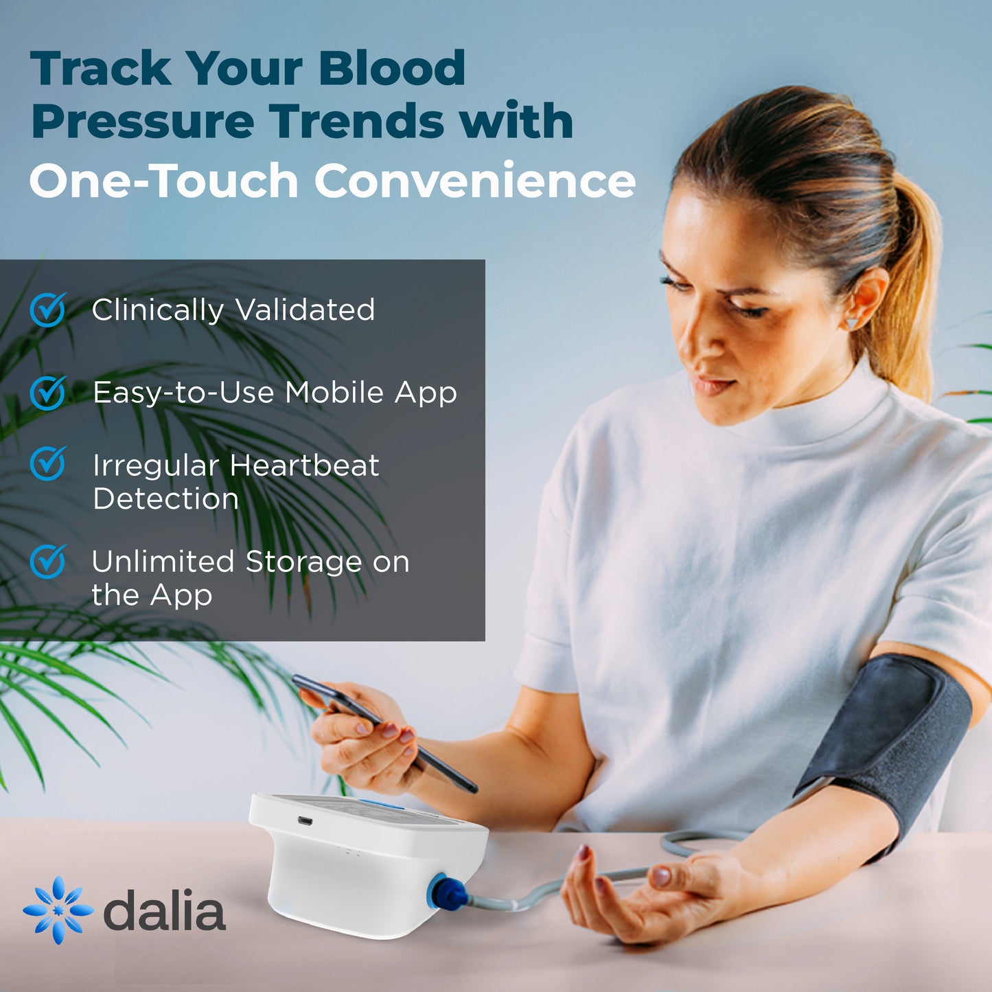 DaliaSense Connected Blood Pressure Monitor with Smart App & AI Insights