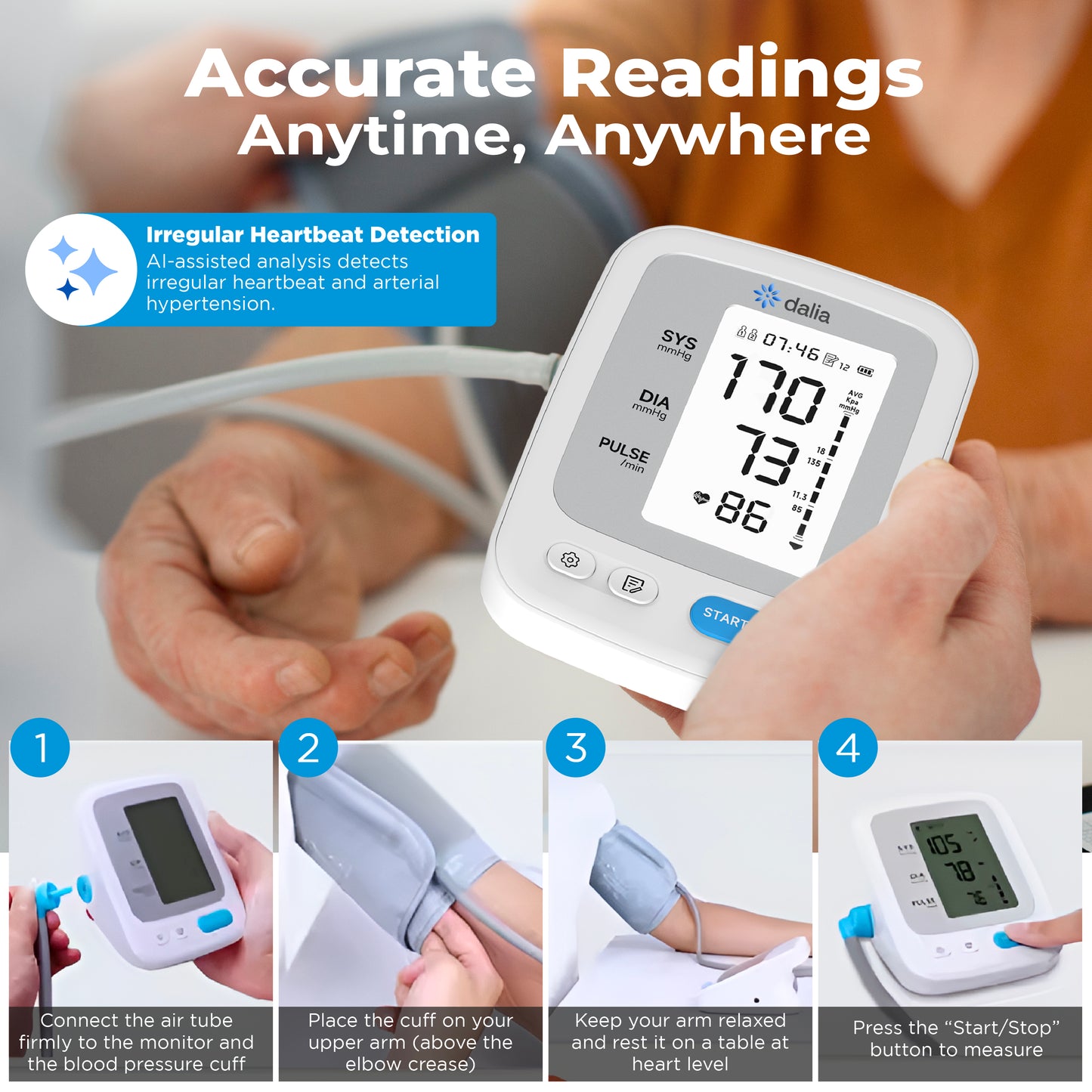 DaliaSense Connected Blood Pressure Monitor with Smart App & AI Insights